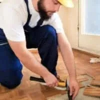 remove glue down wood floor